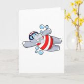 Hippo als Taucher mit Schwimmbrille Karte (Gelbe Blume)