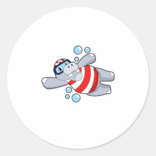 Hippo als Taucher mit Schwimmbrille Runder Aufkleber