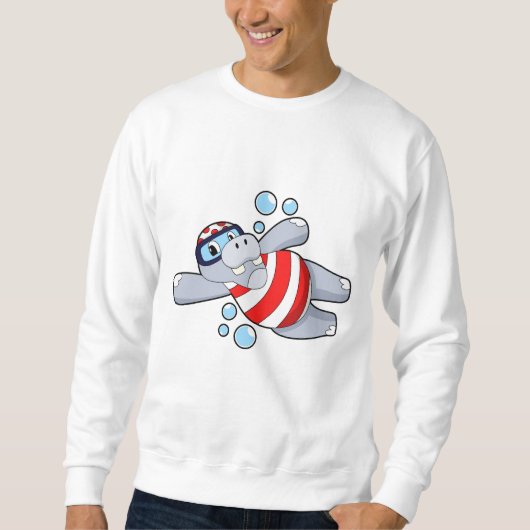 Hippo als Taucher mit Schwimmbrille Sweatshirt (Vorderseite)