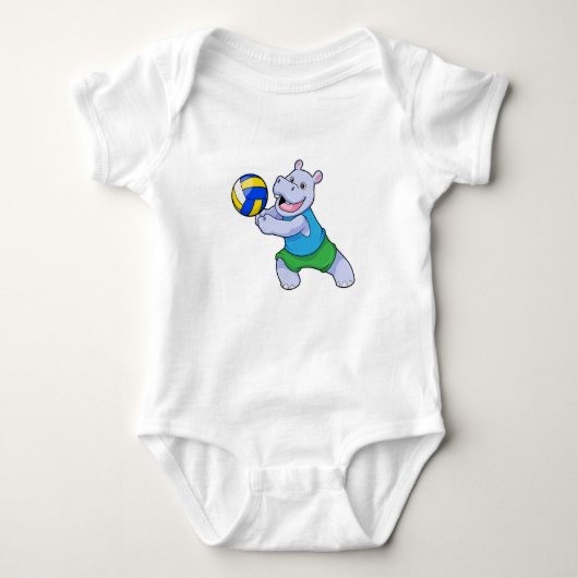 Hippo als Volleyballspieler mit Volleyball Baby Strampler (Vorderseite)