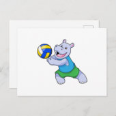 Hippo als Volleyballspieler mit Volleyball Postkarte (Vorne/Hinten)