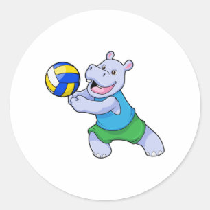 Hippo als Volleyballspieler mit Volleyball Runder Aufkleber