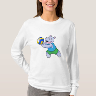 Hippo als Volleyballspieler mit Volleyball T-Shirt