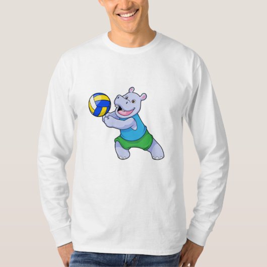 Hippo als Volleyballspieler mit Volleyball T-Shirt (Vorderseite)
