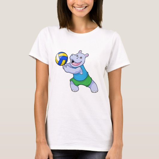 Hippo als Volleyballspieler mit Volleyball T-Shirt (Vorderseite)