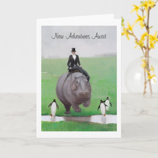 Hippo and Penguins Karte (Gelbe Blume)