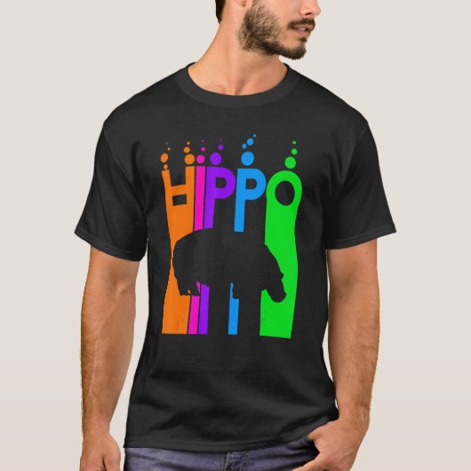 Hippo Animal Rainbow-Blase mit Silhouette T-Shirt (Vorderseite)