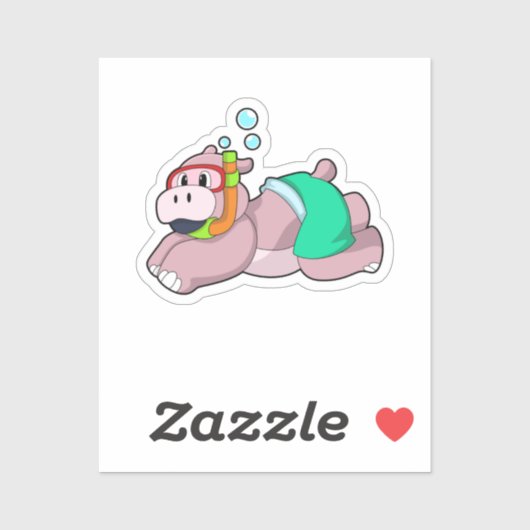 Hippo at Diving with Snorkel Aufkleber (Blatt)