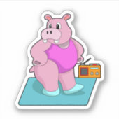 Hippo at Fitness with Radio.PNG Aufkleber (Vorderseite)