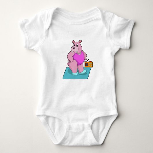 Hippo at Fitness with Radio.PNG Baby Strampler (Vorderseite)