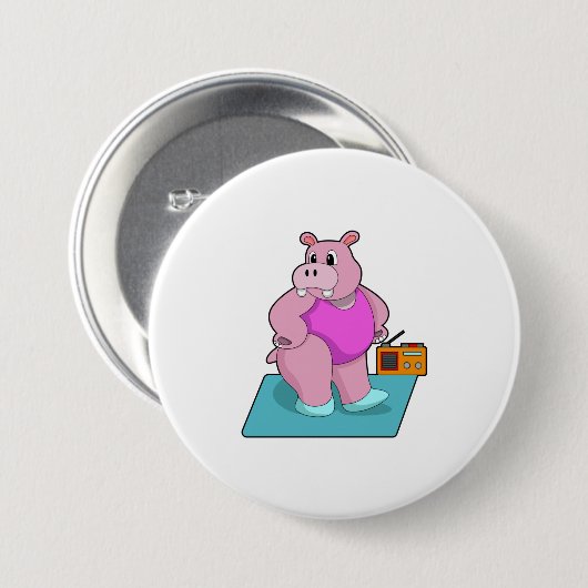 Hippo at Fitness with Radio.PNG Button (Vorne & Hinten)