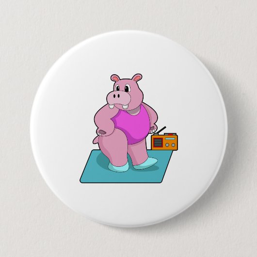 Hippo at Fitness with Radio.PNG Button (Vorderseite)