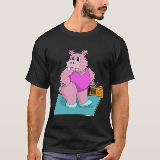 Hippo at Fitness with Radio.PNG T-Shirt (Vorderseite)