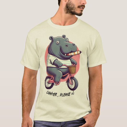 Hippo auf dem Fahrrad "Lighter, bitte" Klassischer T-Shirt (Vorderseite)