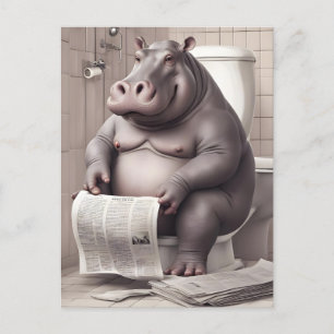 Hippo auf der Toilette Reading Newspapier Postkarte