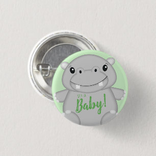 Hippo Baby Dusche Grün Button