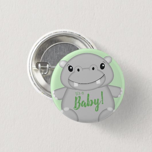 Hippo Baby Dusche Grün Button (Vorne & Hinten)