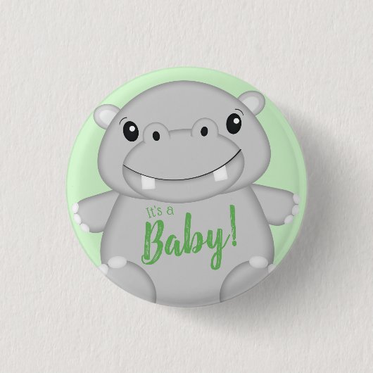 Hippo Baby Dusche Grün Button (Vorderseite)