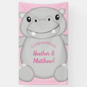 Hippo Baby Dusche Rosa Banner