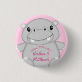 Hippo Baby Dusche Rosa Button (Vorderseite)