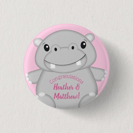 Hippo Baby Dusche Rosa Button (Vorderseite)