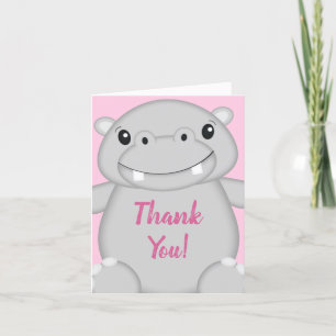 Hippo Baby Dusche Rosa Dankeskarte