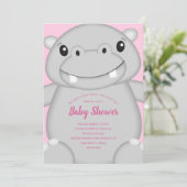 Hippo Baby Dusche Rosa Einladung (Stehend Vorderseite)