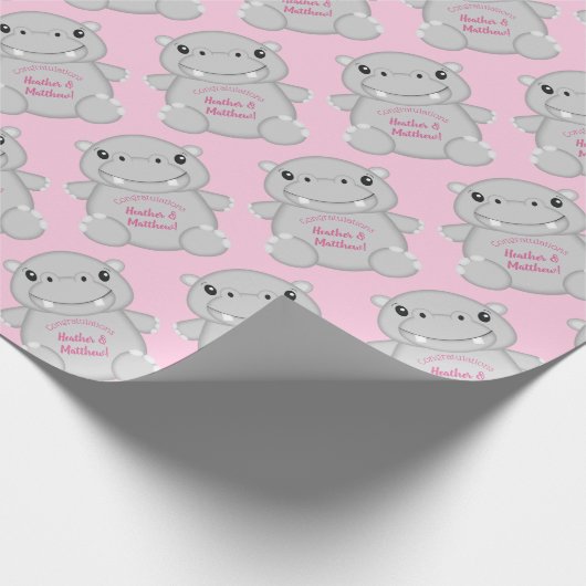 Hippo Baby Dusche Rosa Geschenkpapier (Ecke)