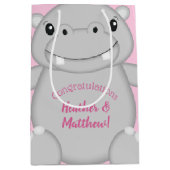 Hippo Baby Dusche Rosa Mittlere Geschenktüte (Vorderseite)