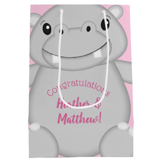 Hippo Baby Dusche Rosa Mittlere Geschenktüte (Rückseite)