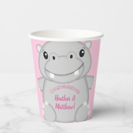 Hippo Baby Dusche Rosa Pappbecher