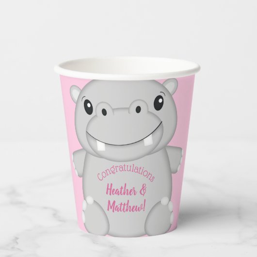 Hippo Baby Dusche Rosa Pappbecher (Vorderseite)