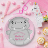 Hippo Baby Dusche Rosa Pappteller (Party)