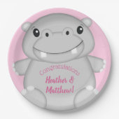 Hippo Baby Dusche Rosa Pappteller (Vorderseite)