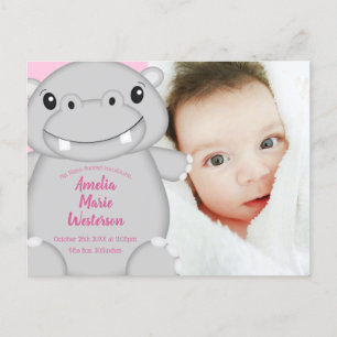 Hippo Baby Dusche Rosa Postkarte
