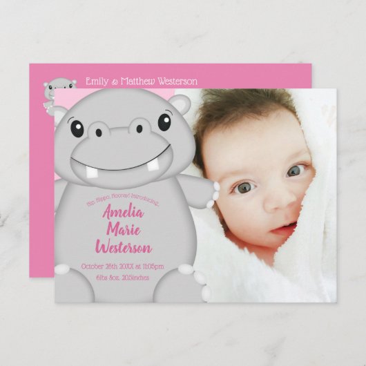 Hippo Baby Dusche Rosa Postkarte (Vorne/Hinten)