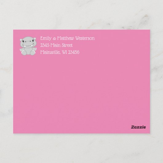 Hippo Baby Dusche Rosa Postkarte (Rückseite)