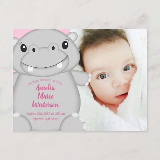 Hippo Baby Dusche Rosa Postkarte (Vorderseite)