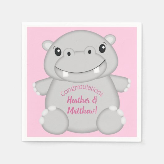 Hippo Baby Dusche Rosa Serviette (Vorderseite)