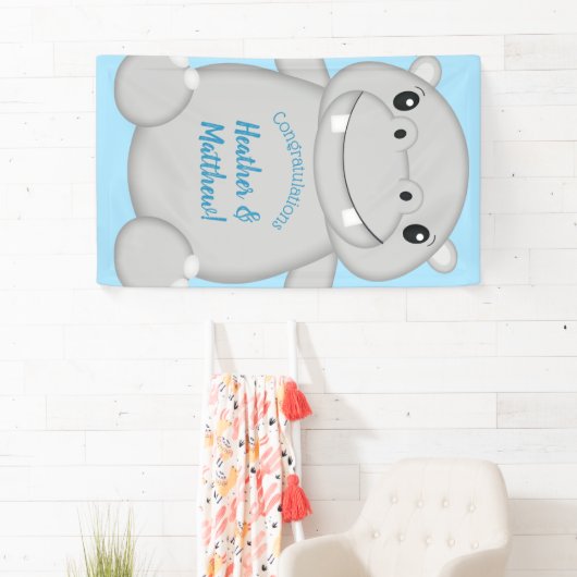 Hippo Baby Shower Blue Banner (Insitu)