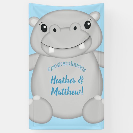 Hippo Baby Shower Blue Banner (Vertikal)
