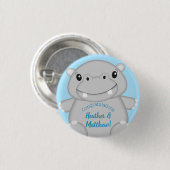 Hippo Baby Shower Blue Button (Vorne & Hinten)