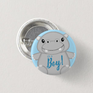 Hippo Baby Shower Blue Button