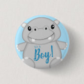 Hippo Baby Shower Blue Button (Vorderseite)