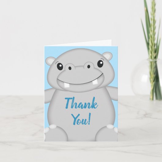 Hippo Baby Shower Blue Dankeskarte (Vorderseite)