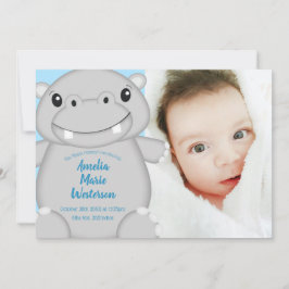 Hippo Baby Shower Blue Einladung