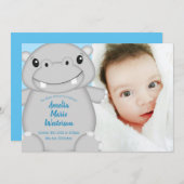 Hippo Baby Shower Blue Einladung (Vorne/Hinten)