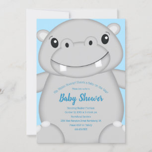 Hippo Baby Shower Blue Einladung