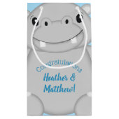 Hippo Baby Shower Blue Kleine Geschenktüte (Rückseite)