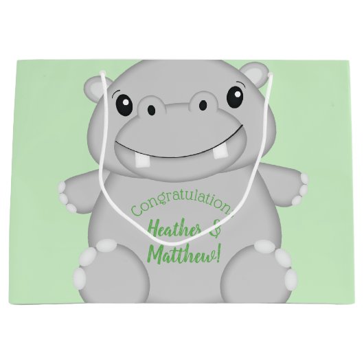 Hippo Baby Shower Große Geschenktüte (Vorderseite)